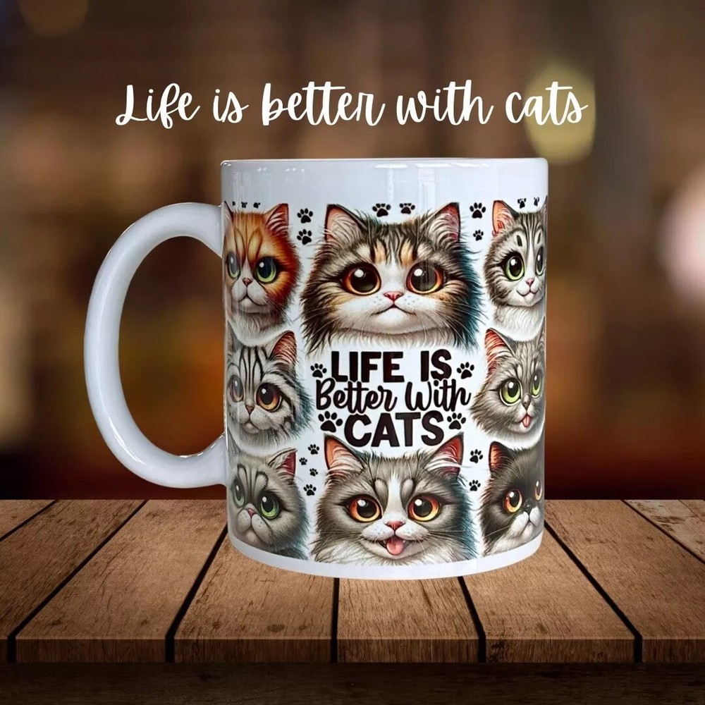 Cat Lovers Ceramic Coffee Mug 11oz or 15oz in White