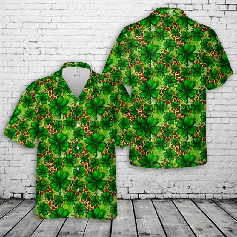 St Patricks Day Shamrock Hawaiian Shirt Men's Irish Green Party Aloha Gift