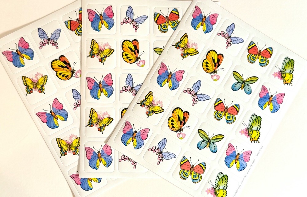 1999 Vintage Glossy Stickers BUTTERFLIES Nature Bright Colors Spring Sticker 60p