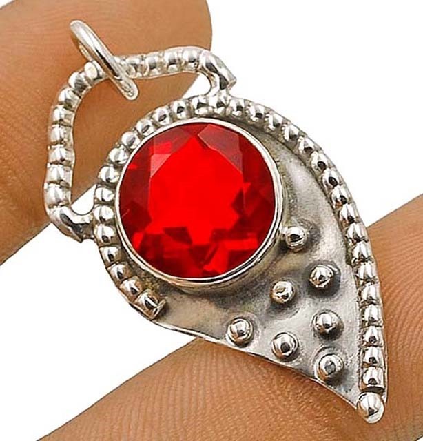 5CT Natural Fire Garnet 925 Solid Sterling Silver Pendant Jewelry