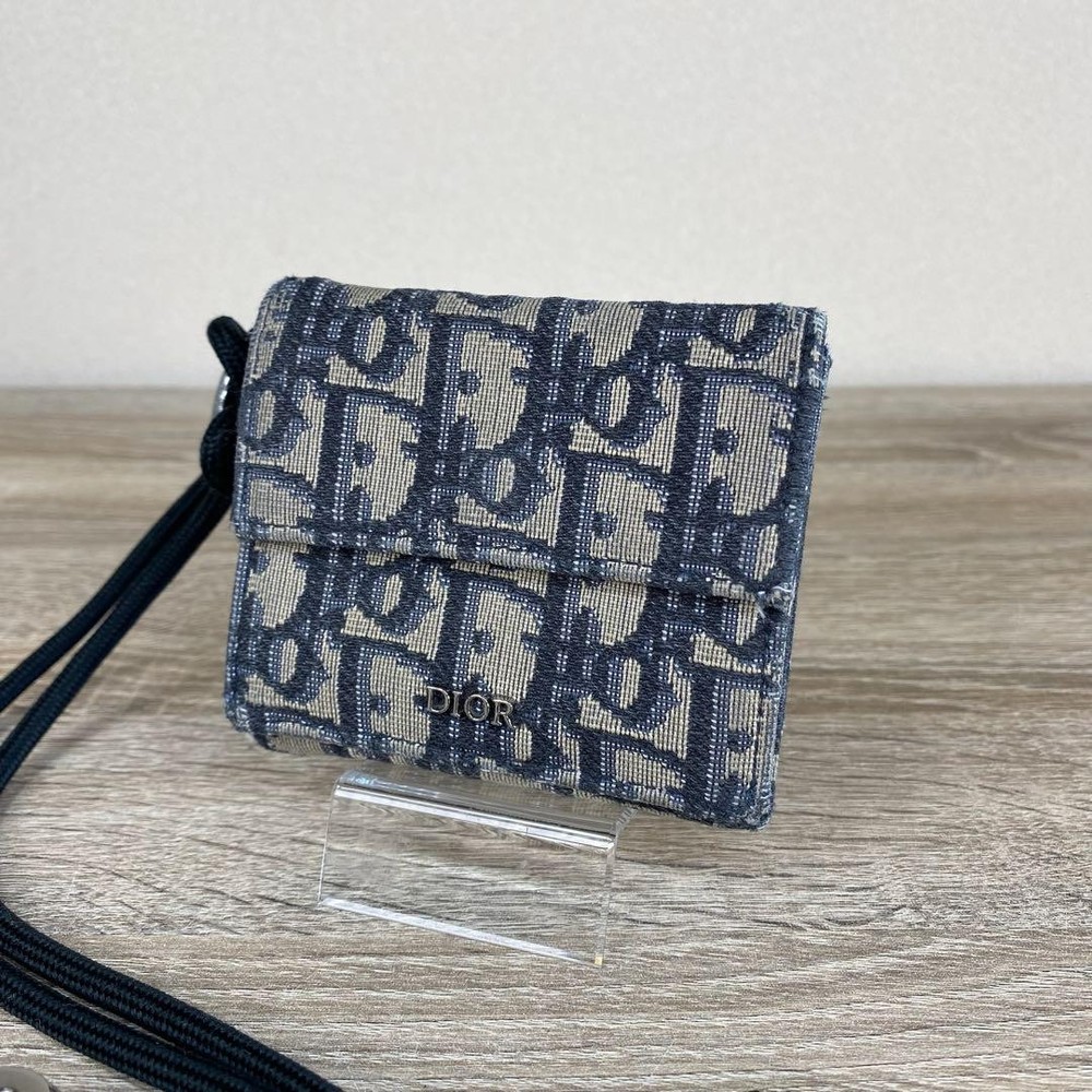 Dior Oblique Navy Trotter Trifold Compact Wallet Preowned