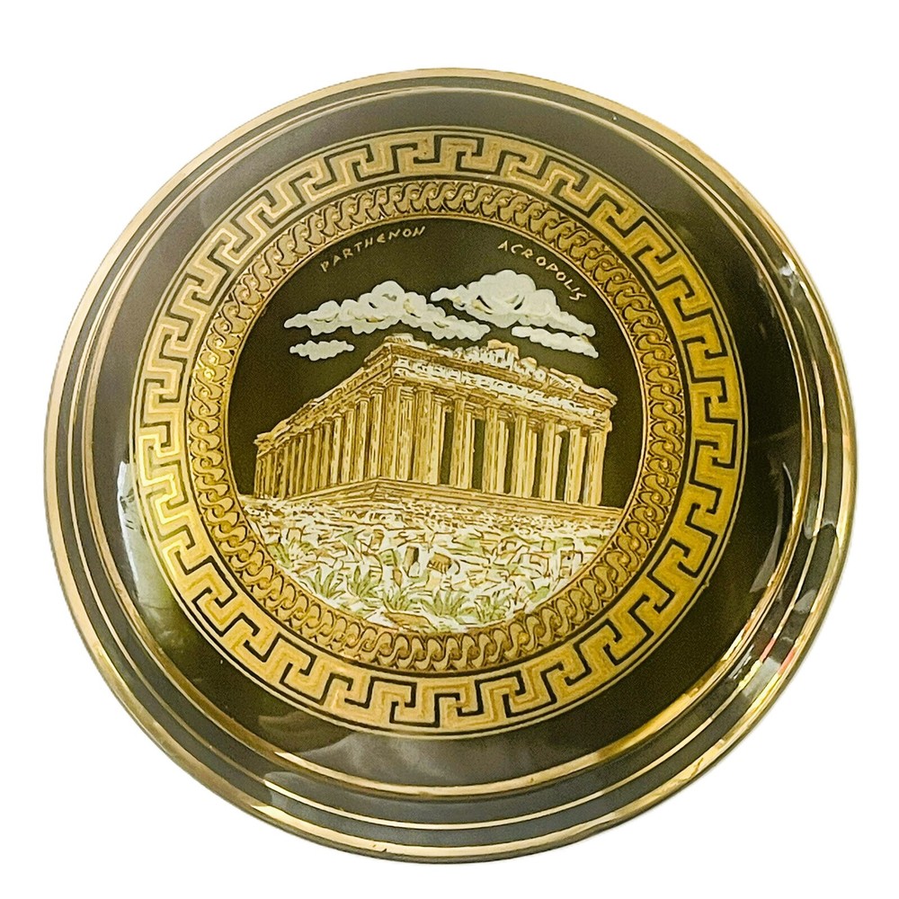 Black Gold Ceramic Parthenon Trinket Box with Lid Acropolis Greece Keepsake