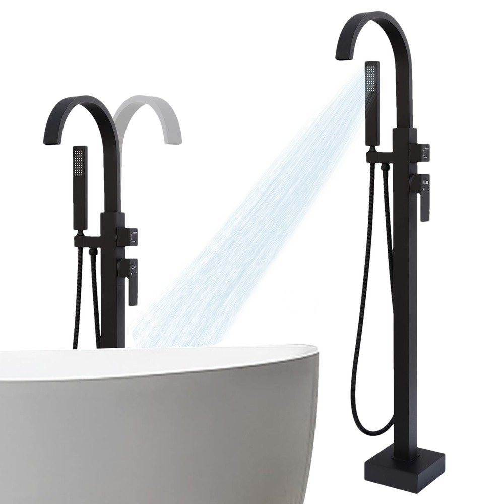 Freestanding Bathroom Bathtub Faucet Floor Mount Tub Filler Mixer System