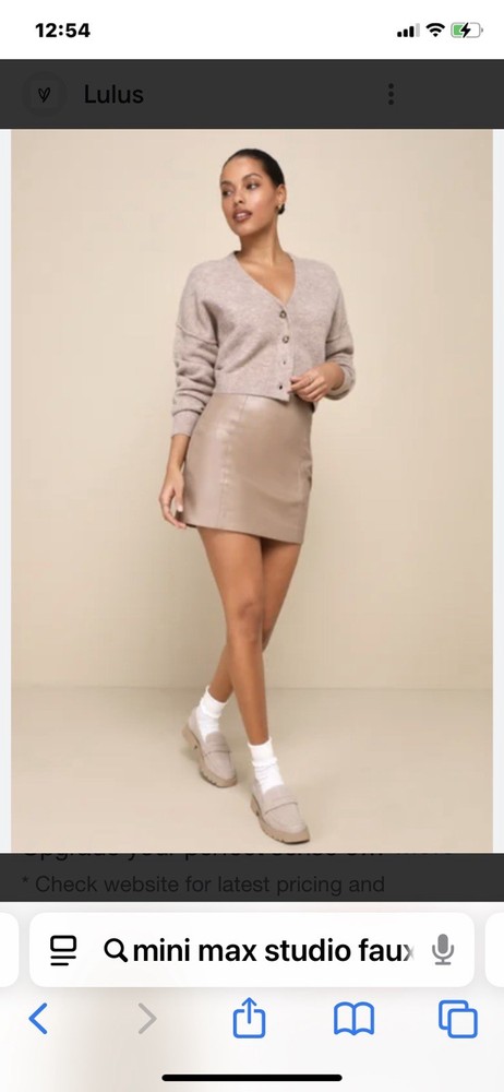 Max Studio Taupe Mini Skirt Pull-On Faux Leather SZ XL A-Line Stretch