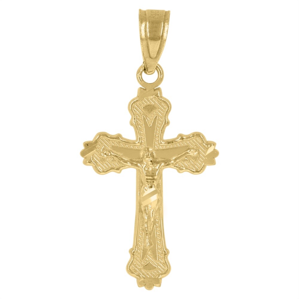 10k Yellow Gold Crucifix Cross Religious Charm Pendant 0.6gm