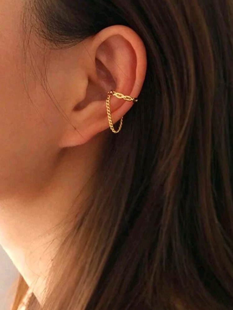 Gold Chain Ear Cuff No Piercing Earring 18k Minimalist Jewelry Birthday Gifts  