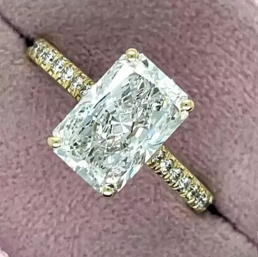 3Ct Radiant Cut Natural Moissanite Women's Wedding Ring 14k Yellow Gold Plated