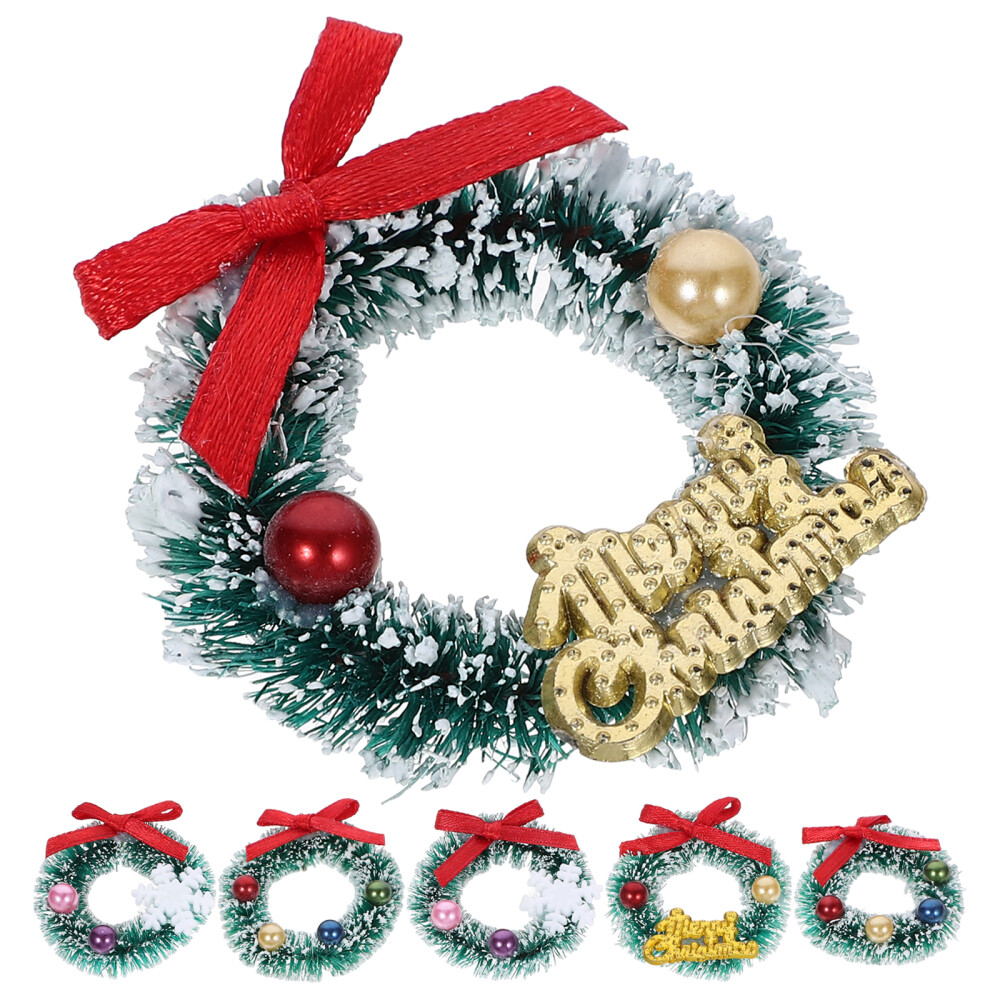 6 Pcs Mini Wreath Christmas Tree Cute Ornaments Xmas Wreaths Elder