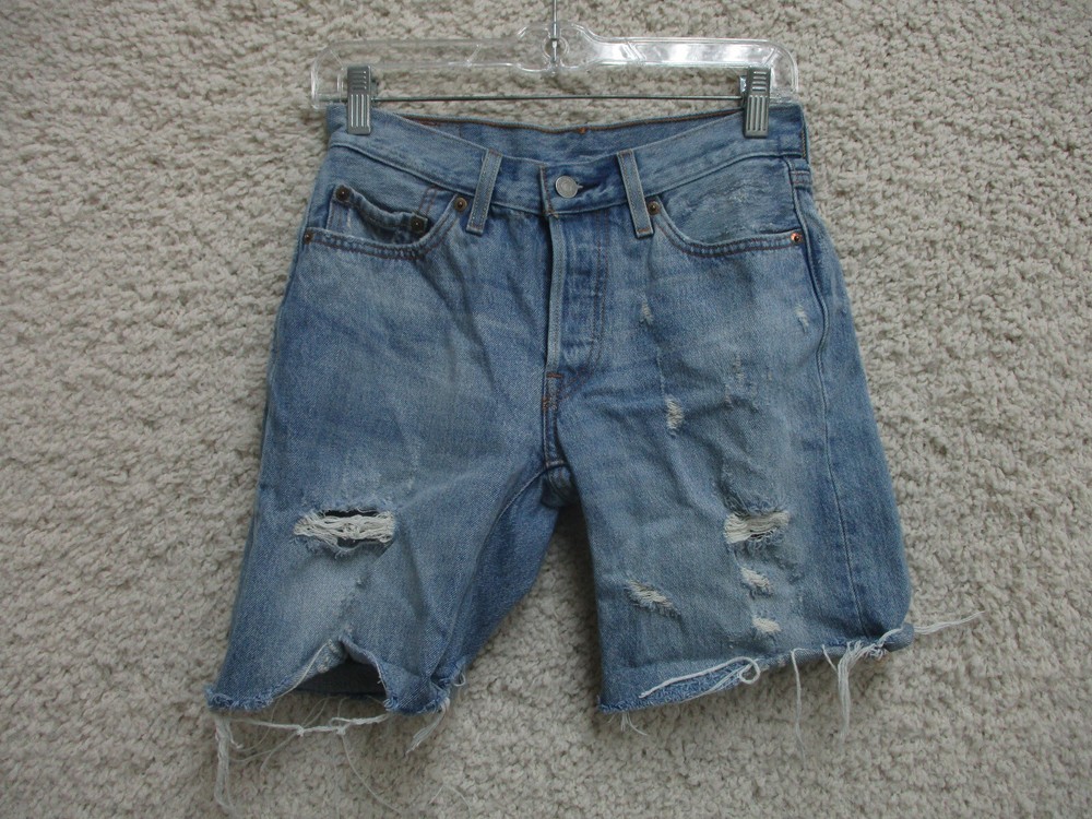 Levis 501 XX Shorts 24 Mens Blue Denim Casual Jeans Distressed Button Fly Cotton