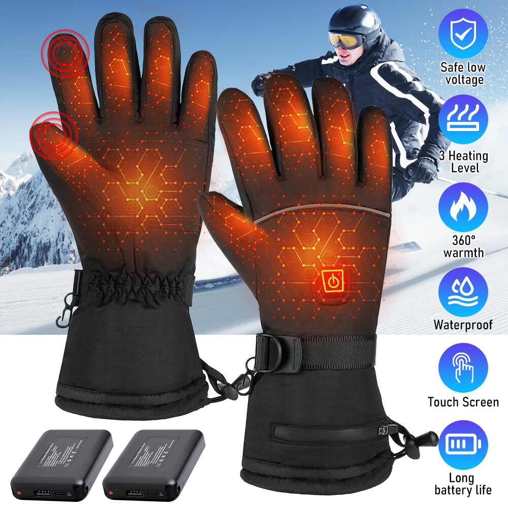 1Pair Winter Electric Heated Gloves 3 Gears Rechargable Battery For Men & Women