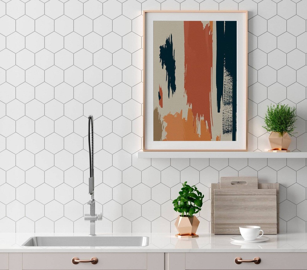 Navy Mid Century Modern Art Prints Abstract Scandinavian Art Print Tan Abstract