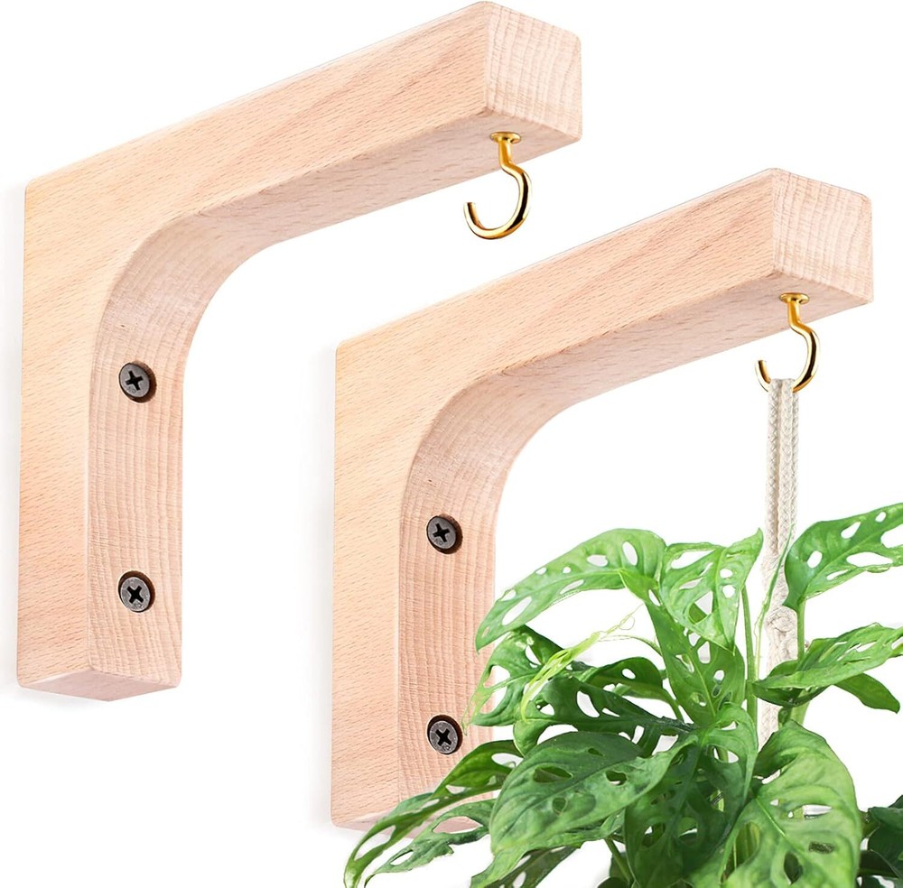 2 Pack Wooden Indoor Hanging Plant Hooks for Baskets