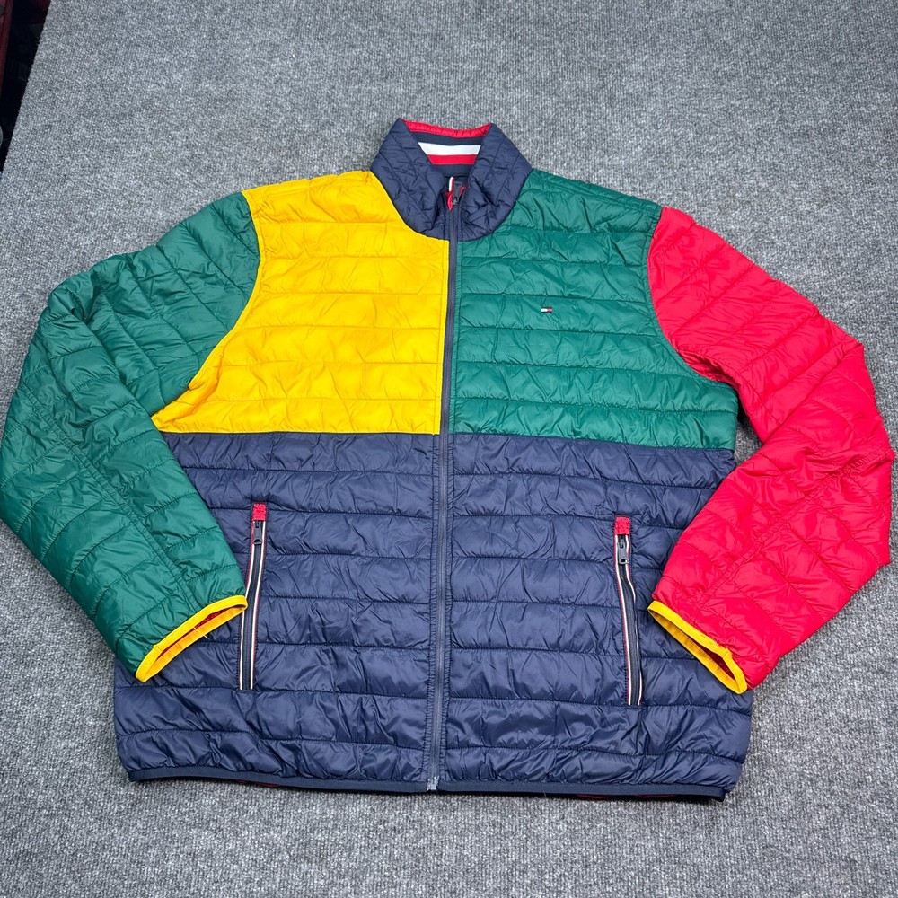 Tommy Hilfiger Mens 2XL Colorblock Harlequin Puffer Zip Jacket