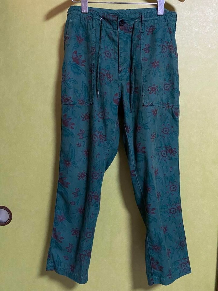 BEAMS HEART Floral Pants Straight Casual Cotton Linen Pockets Men Size S Used