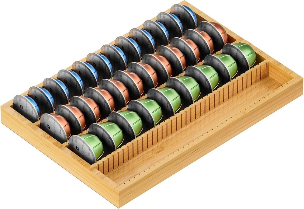MinBoo Bamboo Coffee Pod Organizer Drawer Insert in 7 Vibrant Colors