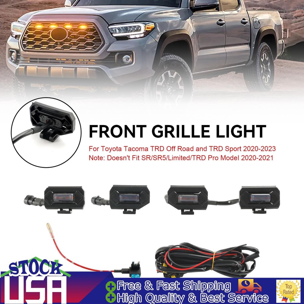 4PCS LED Grille Lights Fit Toyota Tacoma TRD Off Road & TRD Sport 2020-2023
