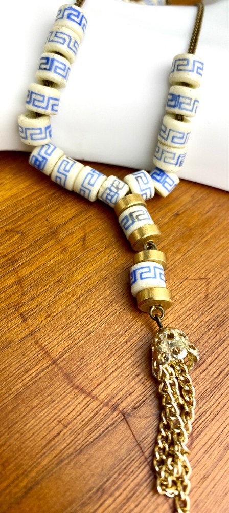 Vintage Mala Buddhist Meditation Prayer Beads porcelain barrel Beads with tassel