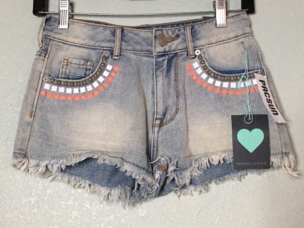 Kendall Kylie Studded High Rise Cut Off Jean Shorts Size 0 NWT