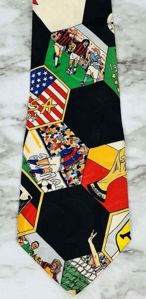 Nicole Miller Vintage 1991 Silk Necktie USA World Cup Soccer Futbol Tie Novelty
