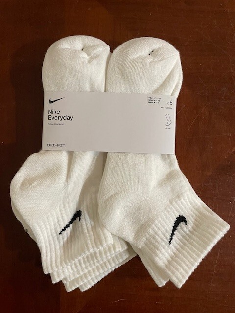 Brand New Nike Everyday Dri-Fit Unisex 6-Pack Ankle Socks White Med W 6-10/M 6-8