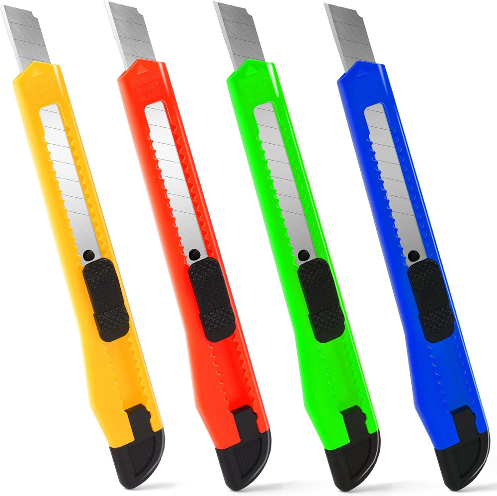 4 Pack 9mm Snap-Off Retractable Utility Knife for Boxes Shipping Packages