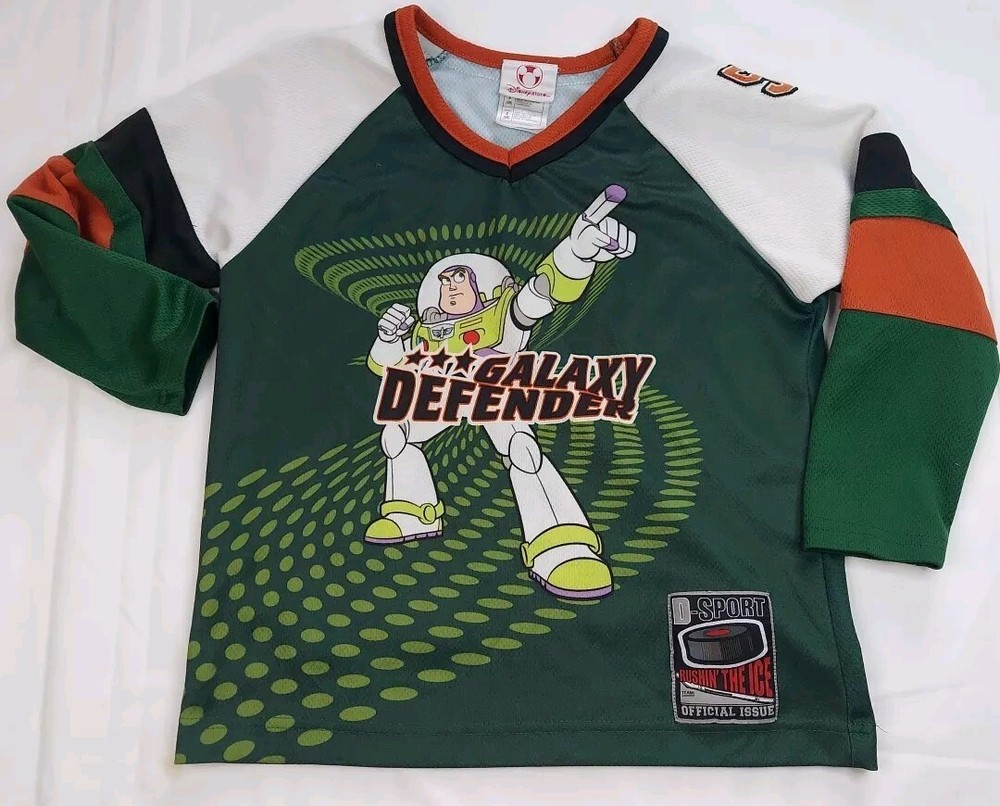 VTG Disney Store Hockey Jersey Buzz Lightyear 95 Kids S 5/6 Toy Story Galaxy