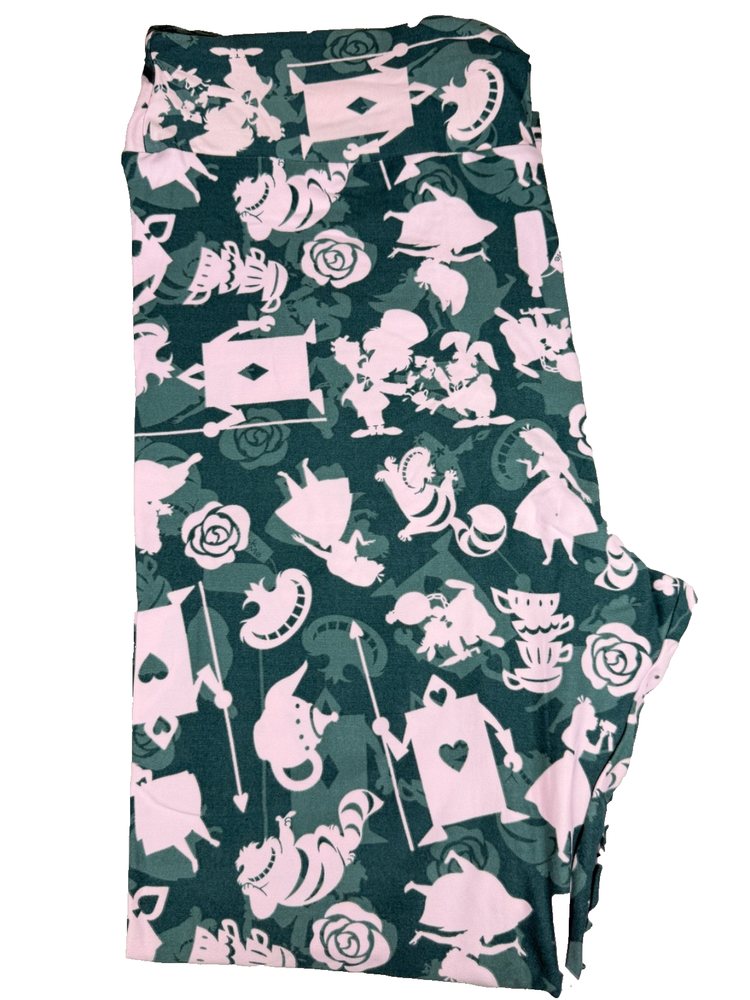 New Disney Alice in Wonderland LuLaRoe Tall Curvy 2 Leggings Grey Pink