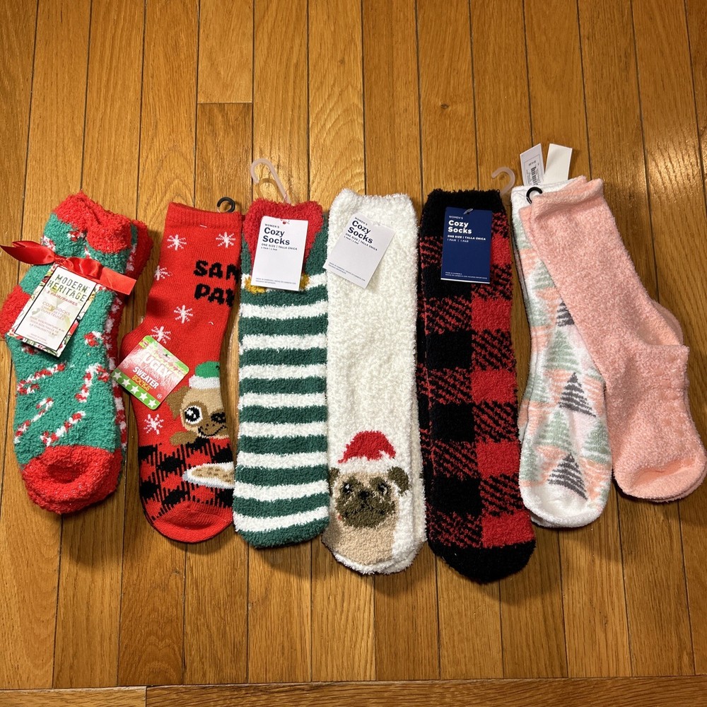 New Lot Of 9 Pairs Of Old Navy Sonoma Womens Fuzzy Christmas Dog Tree Cozy Socks