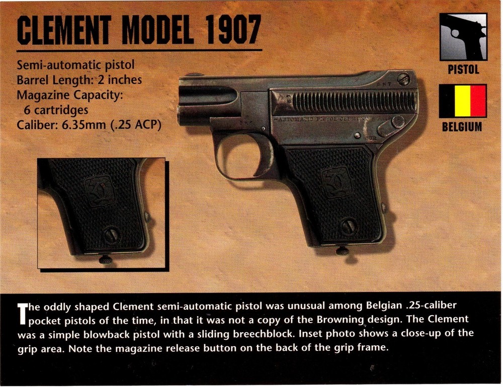 Clement Model 1907 Pistol Classic Firearms Photo Card u