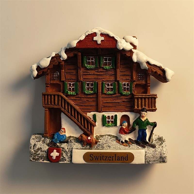 Switzerland Snow Scene Wooden House Cuckoo Clock Tourist 3D Resin Fridge Magnets