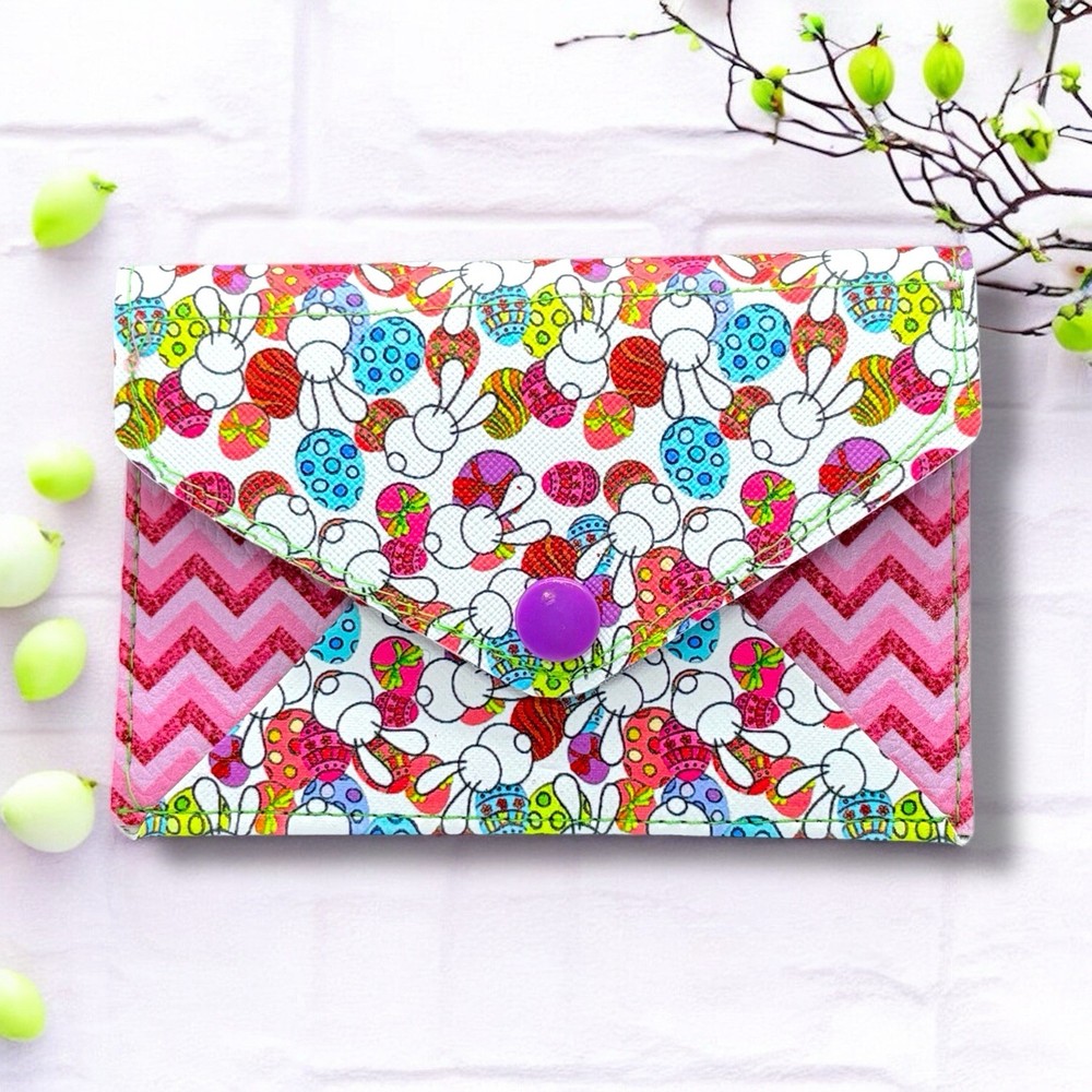 Easter Bunny And Egg Faux Leather Pouch-Spring Chevron Print Small Wallet