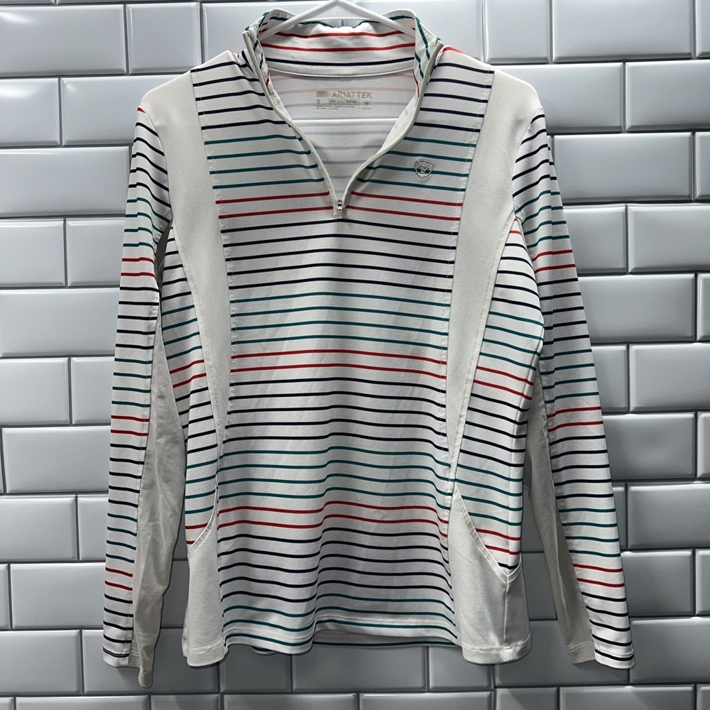 Ariat Tek Women’s Size Medium 1/4 Zip Striped Long Sleeve Mesh Detail