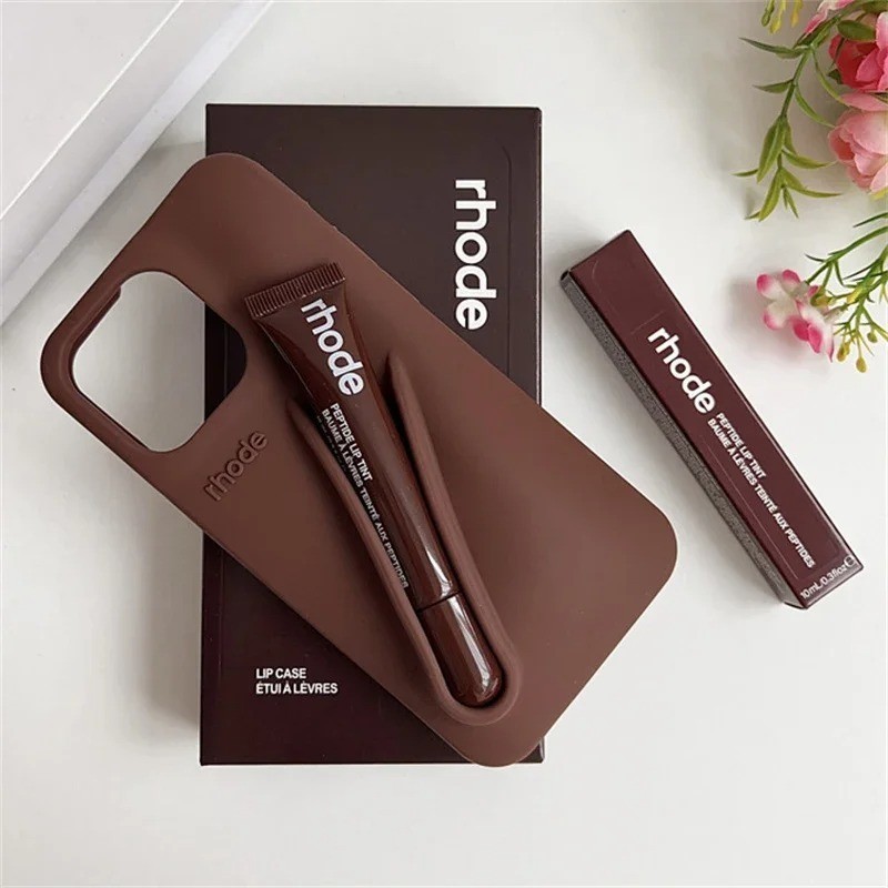 Rhode Summer Lip Gloss with 3D Silicone Case for iPhone 16 Pro Max 15 14 13 12 11
