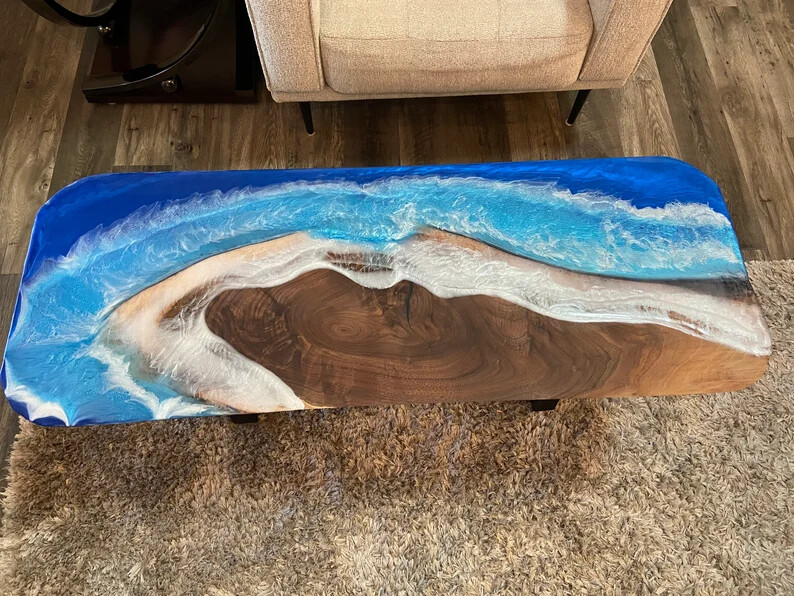 Ocean Epoxy Dining Table, Handmade Furniture, Hallway Interior Furniture Decor