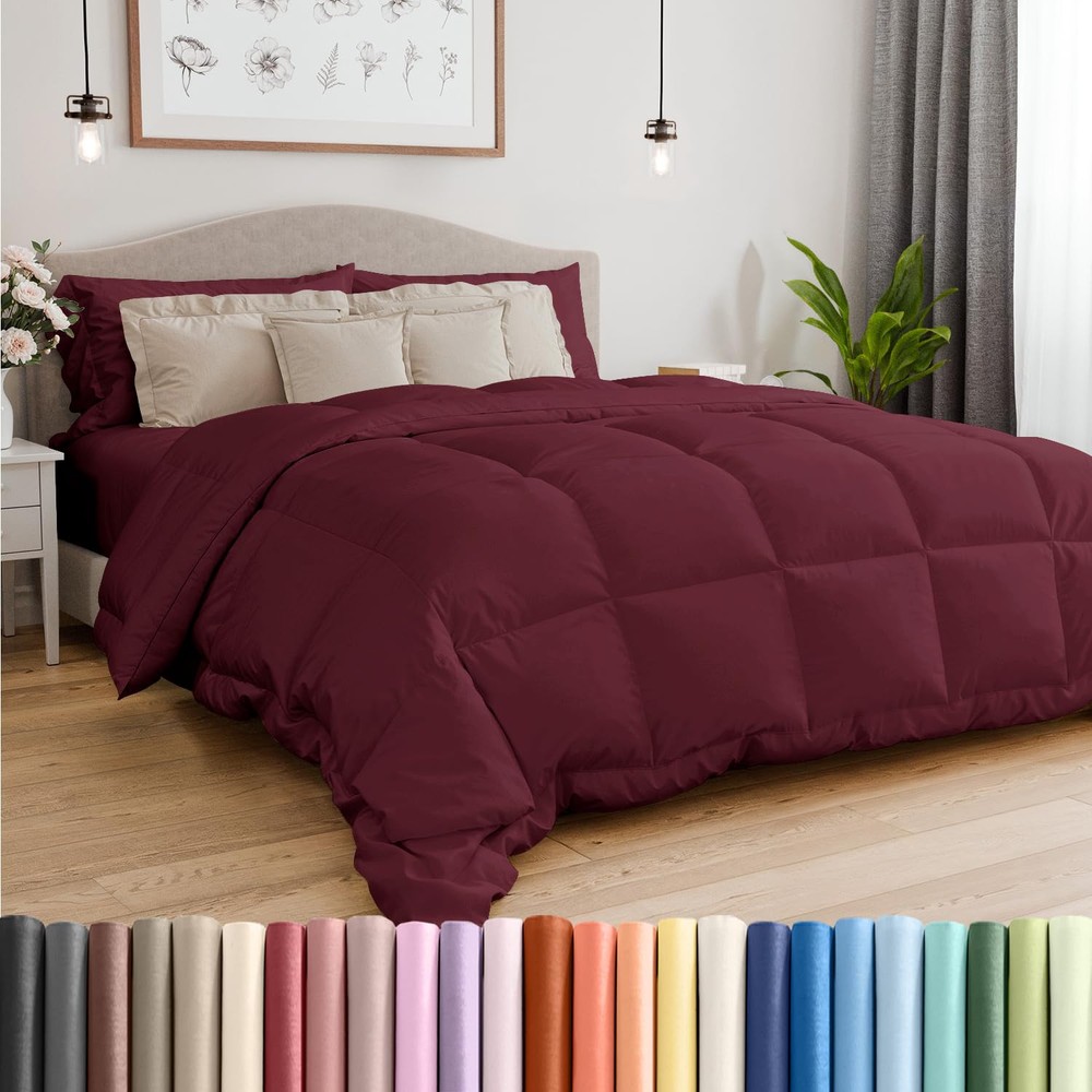 Cal King Burgundy Lightweight Down Alternative Comforter Warm Luxurious