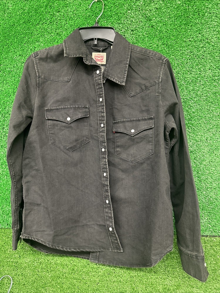 Levis Shirt Mens Medium Black Solid Plaid Pearl Snap Western Cowboy Standard NEW