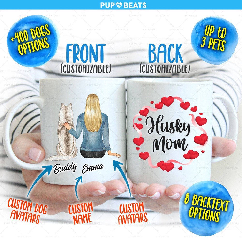 Personalized Dog Lovers Coffee Mug Custom Dog Hearts Mug Best Dog Mom Gifts Dog