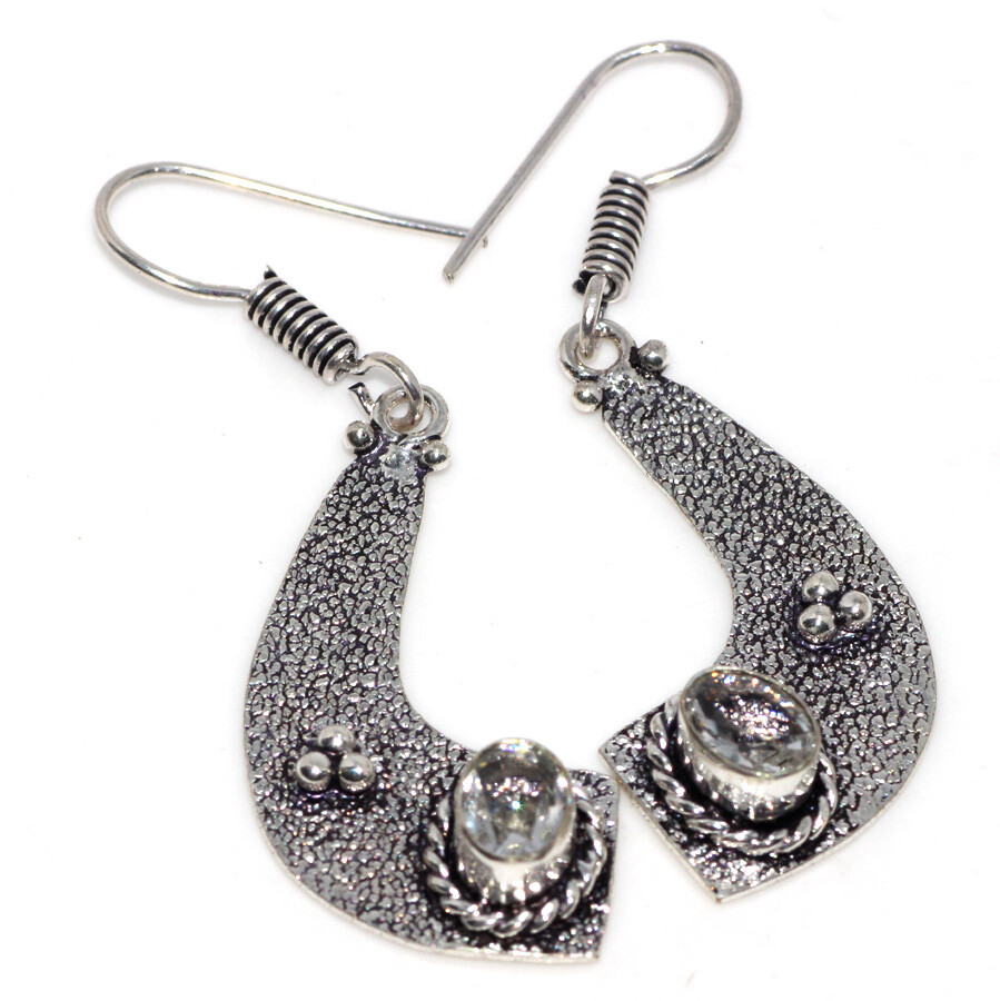 Handmade 925 Silver Plated Topaz Crystal Earrings 2.3 Inch GW