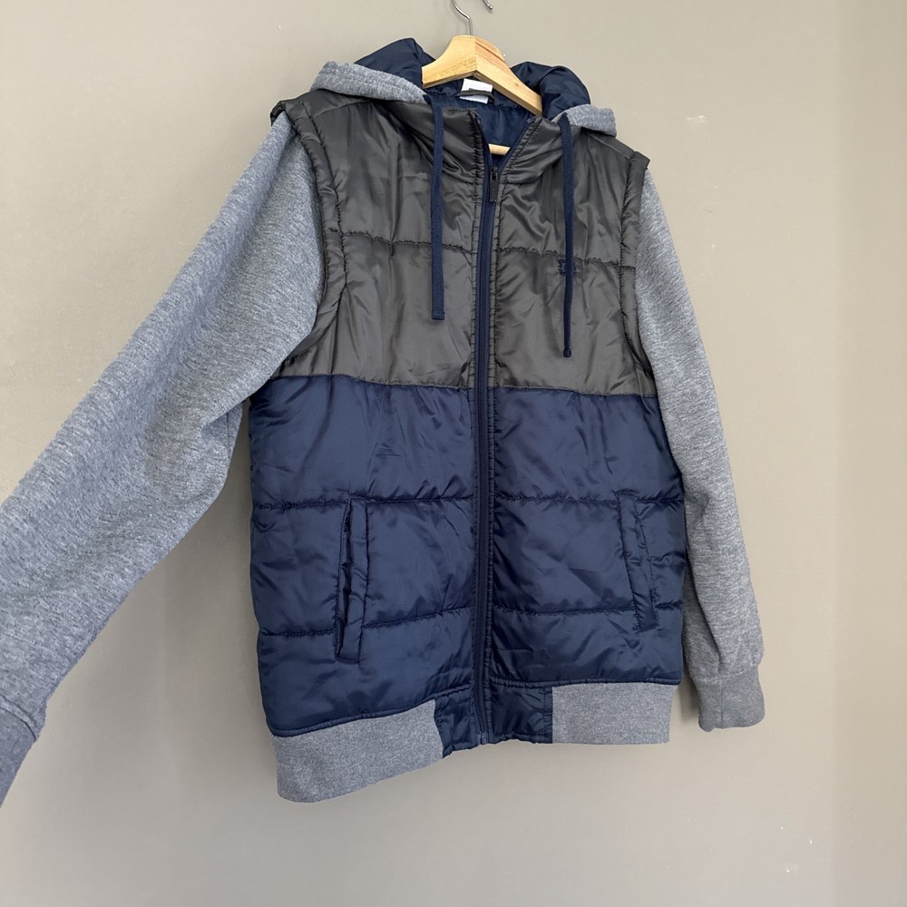 Men's DC Hooded Puffer Jacket in Green, Blue, or Gray - Size Large