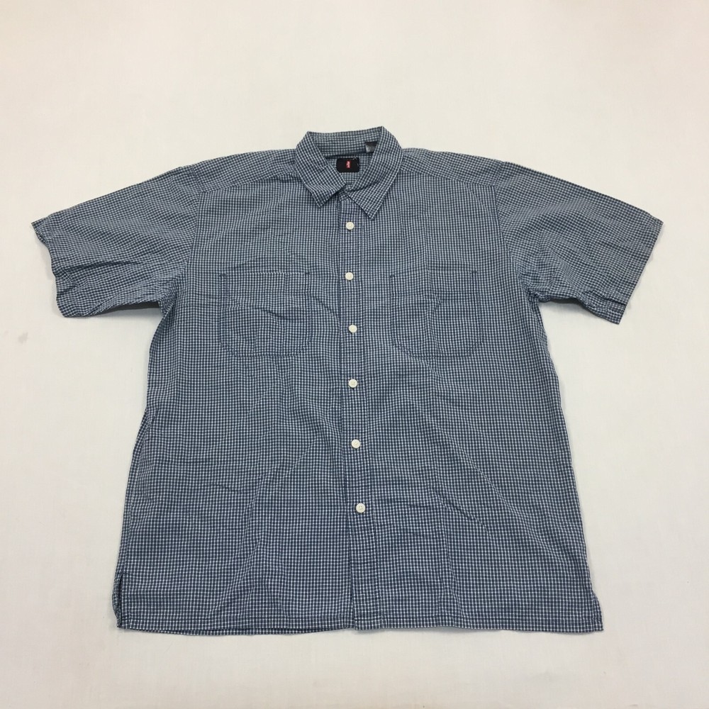 Camisa Levis de gran tamaño para hombre mediana con botones manga corta azul a cuadros (M)