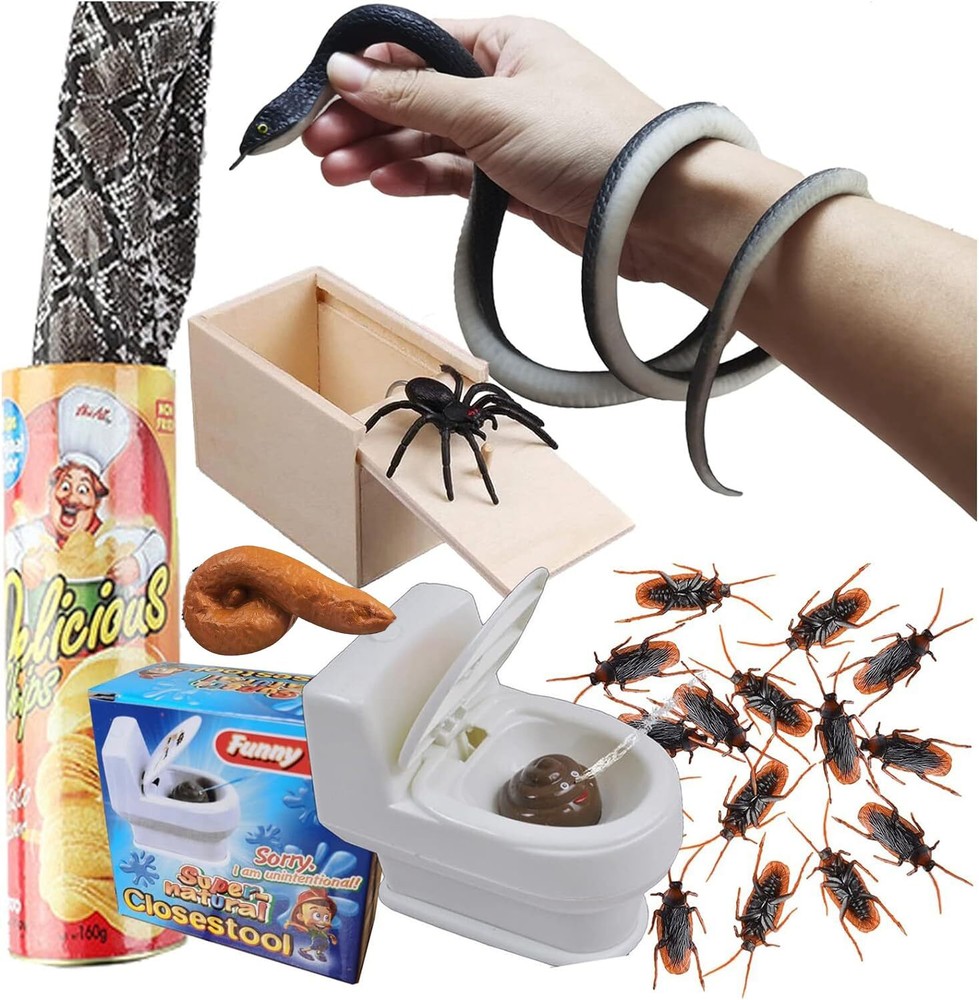 Prank Kit Funny Gag Gifts, Realistic Rubber Snakes Fake Roaches Surprise Spid...