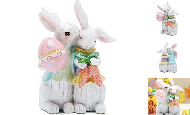 Easter Bunny Couple Decorations Spring Decors Figurines White Couple Bunny