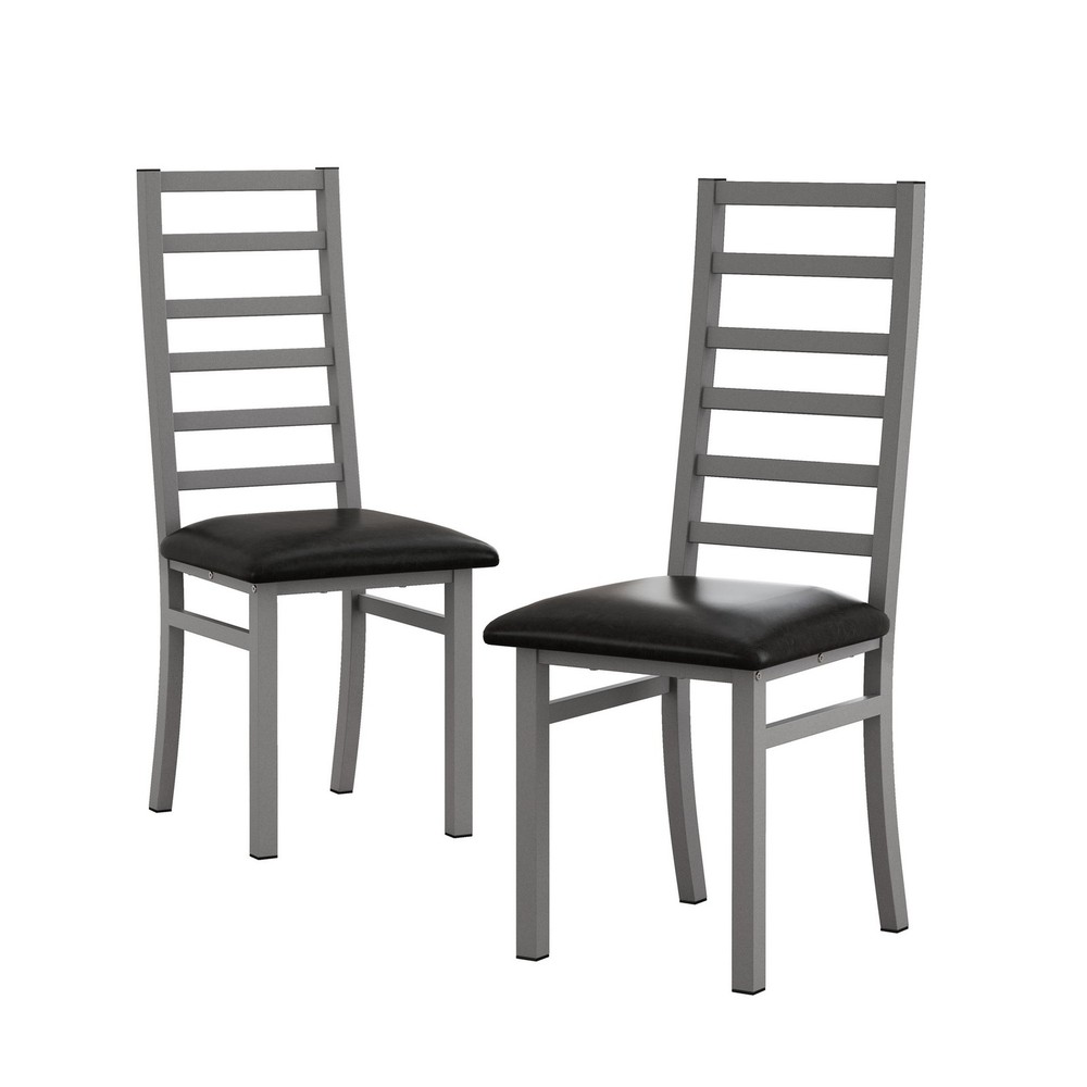 Steel & Leather Dining Chairs Set of 2 Armless High Back Kitchen Side Chair 2PCS