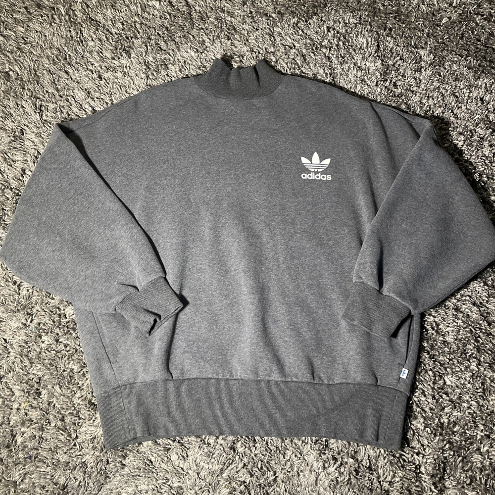 VTG Adidas Mock Turtleneck Sweater Gray Oversized Women’s Large EUC