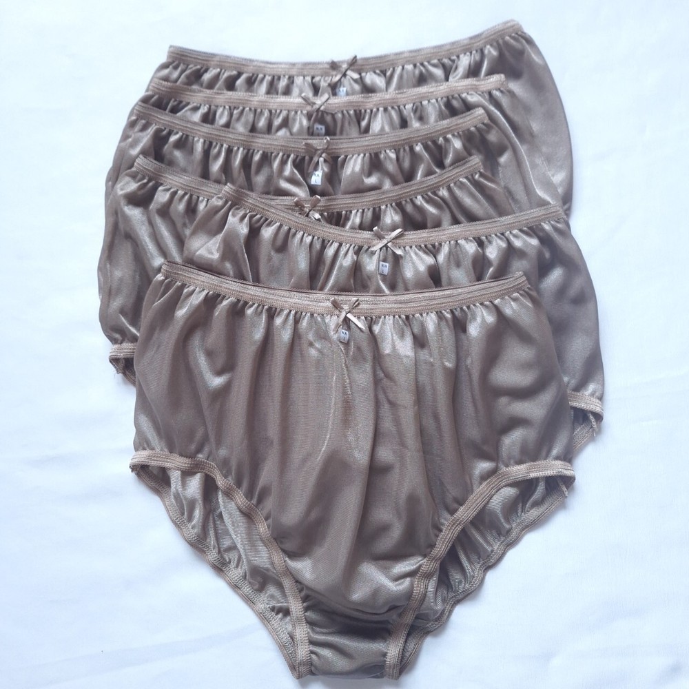 6 Brown Pantie Underwear Nylon Women Light Silky Soft Briefs High Waist 30-36
