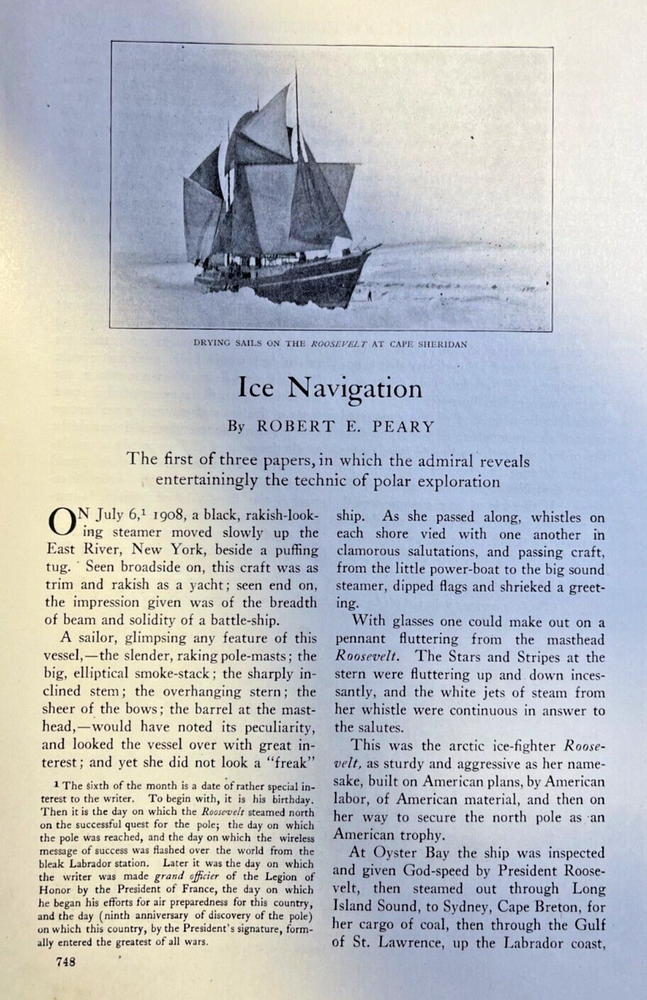 1917 Arctic Explorer Robert E. Peary Ice Navigation North Pole illustrated