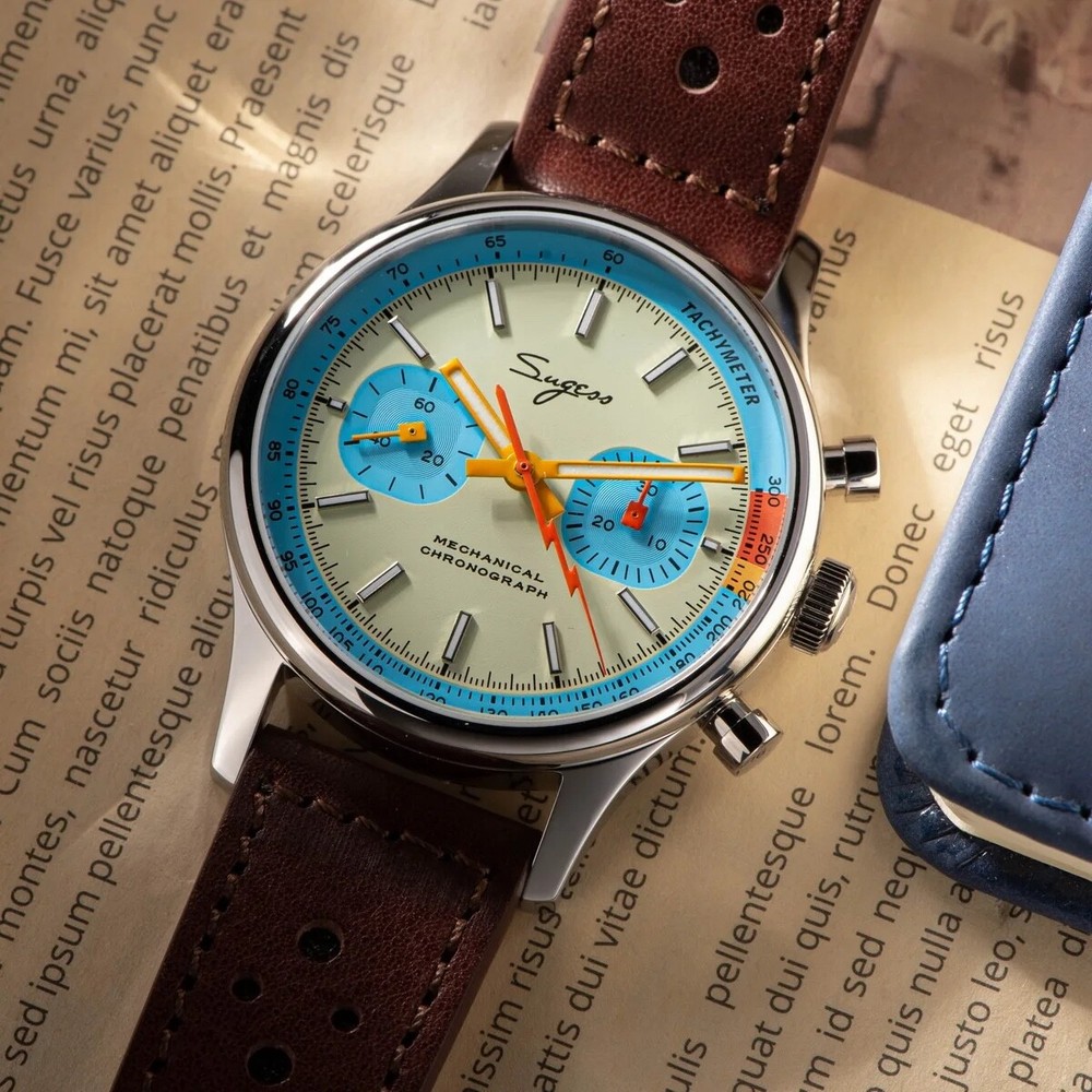 Sugess 1963 Teal Blue Pilot Chrono Mechanical Watch with Seagull ST1901 Movement for Men