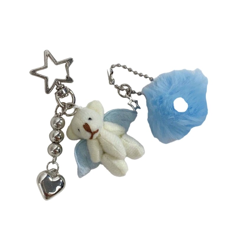 Soft Plush Bear Keychain with Colorful Pompoms for Girls Bag Accessory