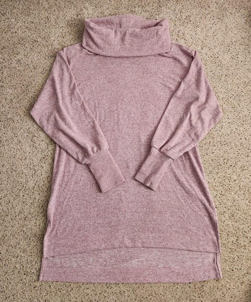 Maeve anthropologie Cowl Neck sweater Heather Pink  Roll Cuff Soft Size M Tunic