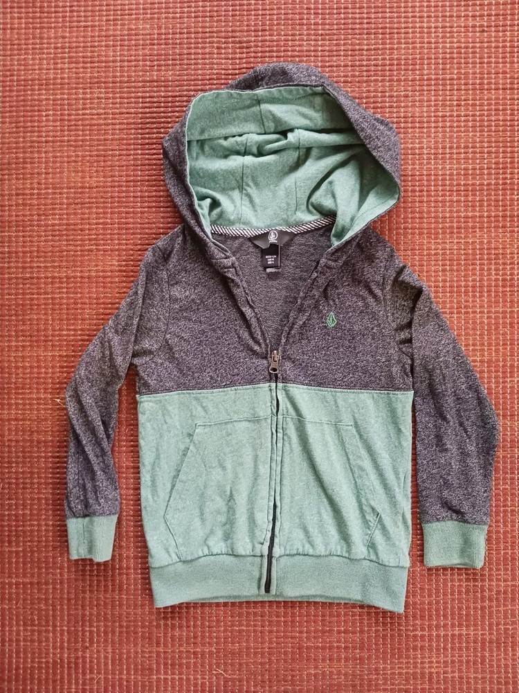 Volcom ZipUp Hoodie Sweatshirt Little Boys Youth Size 5/M Gray/Green Lightweight